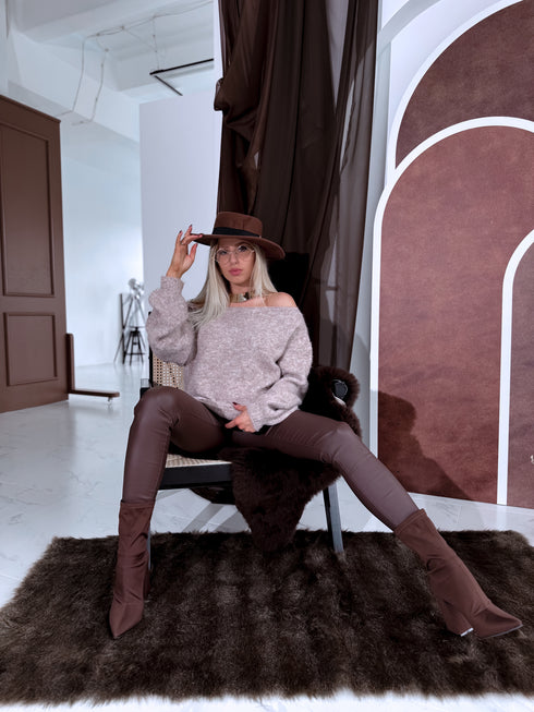 Knitted sweater "FLOWER MEMORIES Y25007" - dark beige